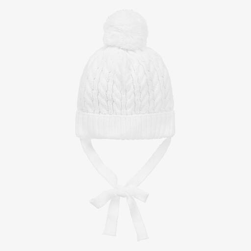 Paloma de la O-White Knitted Pom-Pom Hat | Childrensalon