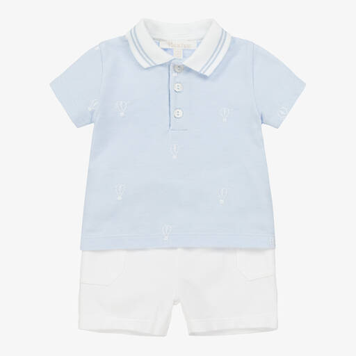 Patachou-Baby Boys Blue & White Cotton Shorts Set | Childrensalon