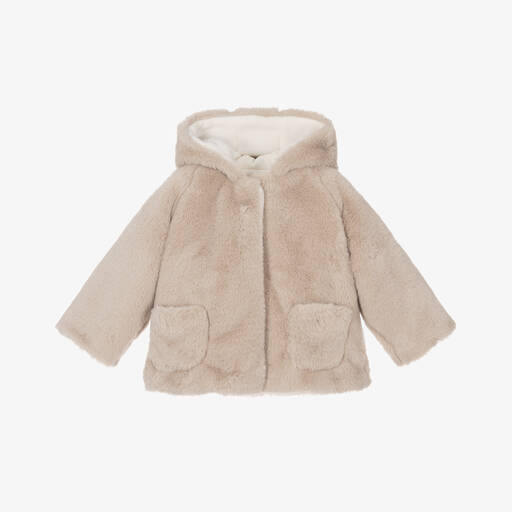 Patachou-Baby Girls Beige Faux Fur Coat | Childrensalon