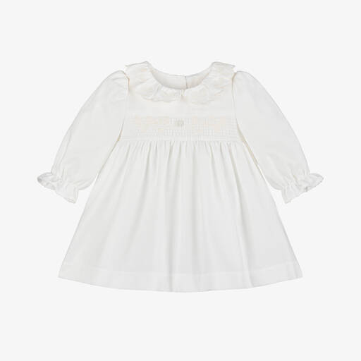Patachou-Baby Girls Ivory Scallop Cotton Dress | Childrensalon
