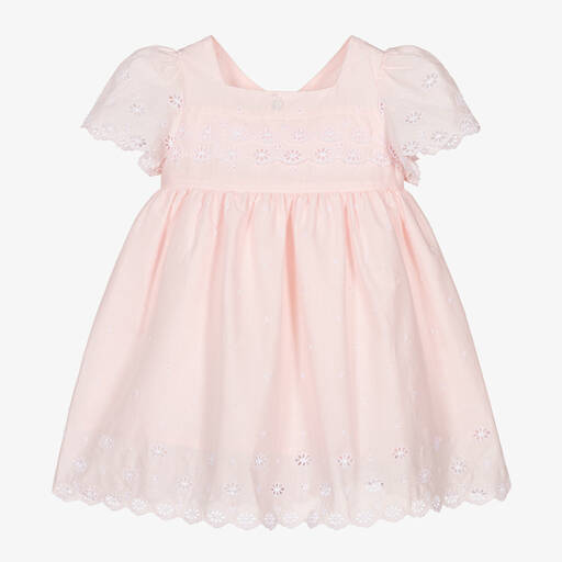 Patachou-Baby Girls Pink Embroidered Cotton Dress | Childrensalon