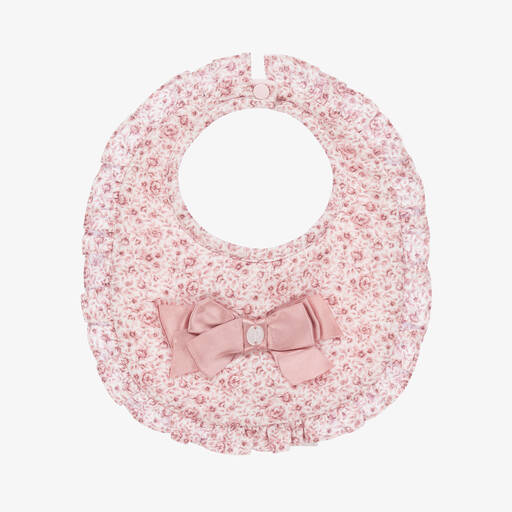 Patachou-Baby Girls Pink Floral Cotton Bib | Childrensalon