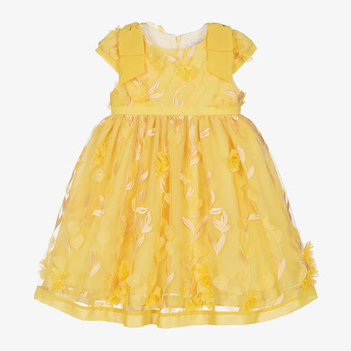 Patachou-Baby Girls Yellow Floral Tulle Dress | Childrensalon