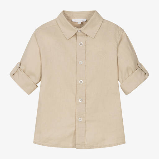 Patachou-Boys Beige Linen & Cotton Shirt | Childrensalon