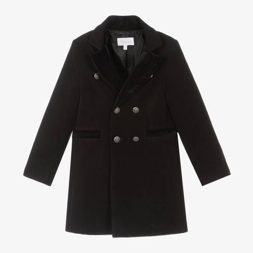 Patachou-Boys Black Double-Breasted Coat | Childrensalon