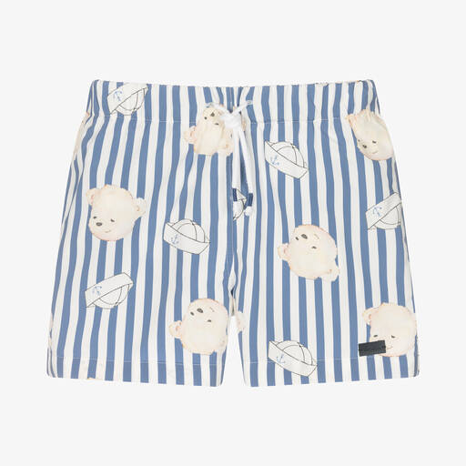 Patachou-Boys Blue Stripe Sailor Bear Swim Shorts | Childrensalon