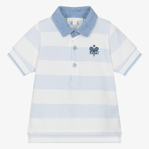 Patachou-Boys Blue Striped Cotton Piqué Polo Shirt | Childrensalon