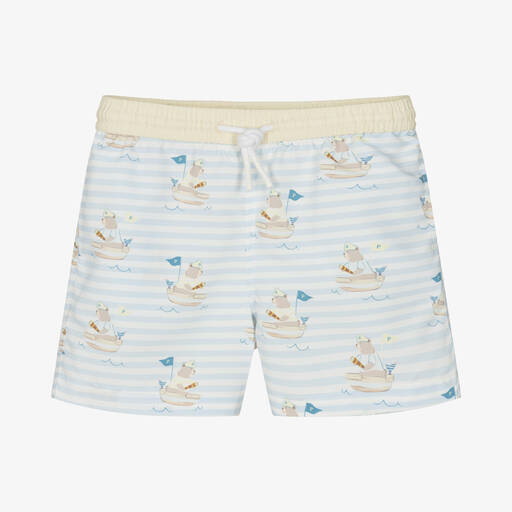 Patachou-Boys Blue Striped Teddy Bear Swim Shorts | Childrensalon