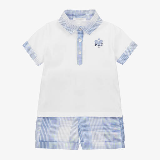 Patachou-Boys Blue & White Cotton Shorts Set | Childrensalon
