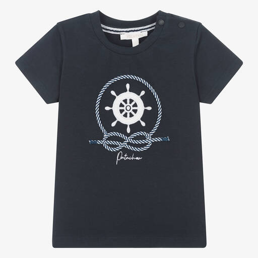 Patachou-Boys Navy Blue Cotton Nautical T-Shirt | Childrensalon