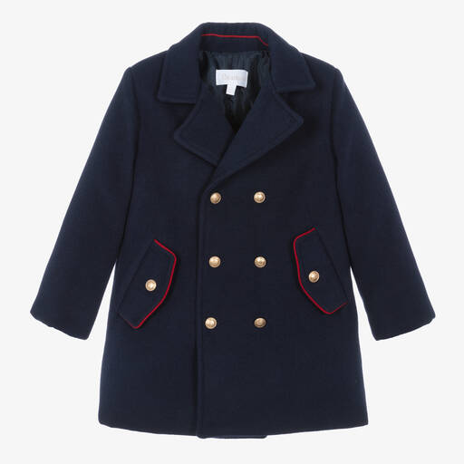 Patachou-Boys Navy Blue Felted Coat | Childrensalon