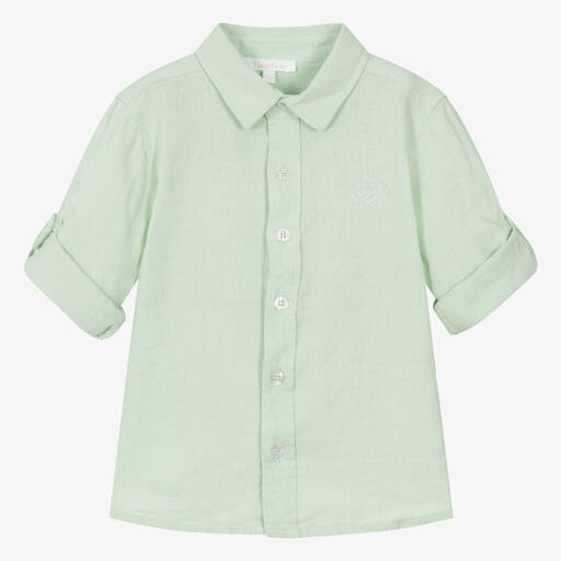 Patachou-Boys Sage Green Linen & Cotton Shirt | Childrensalon