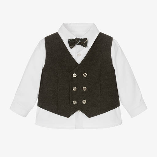 Patachou-قميص قطن لون أبيض ورمادي فحمي للأولاد | Childrensalon