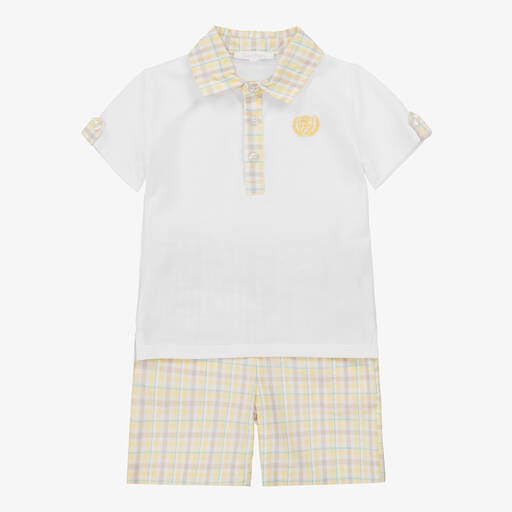 Patachou-Boys White & Yellow Cotton Shorts Set | Childrensalon