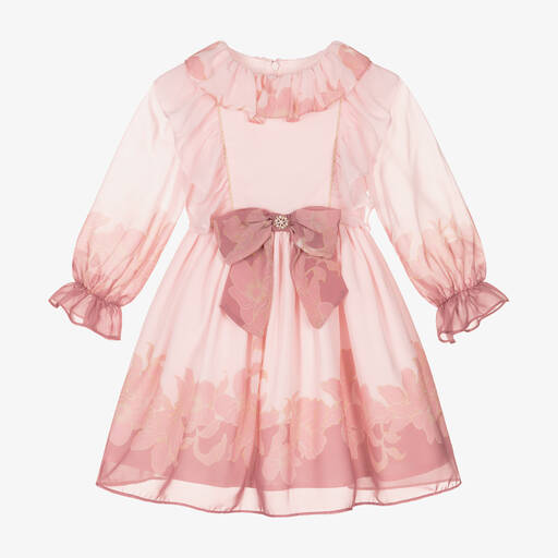 Patachou-Girl Pink Floral Chiffon Dress | Childrensalon