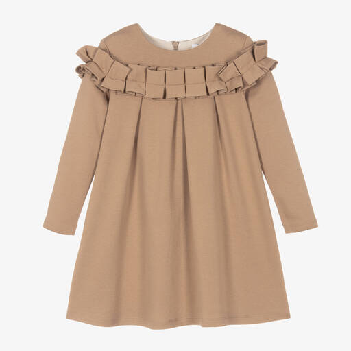 Patachou-Girls Beige Cotton Jersey Dress | Childrensalon