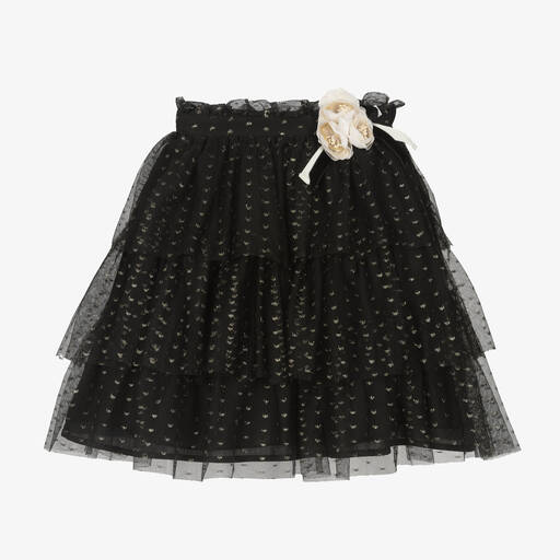 Patachou-Girls Black Chiffon & Tulle Ruffle Skirt | Childrensalon