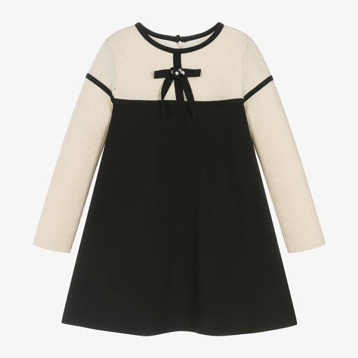 Patachou-Girls Black Crêpe Jersey Dress  | Childrensalon