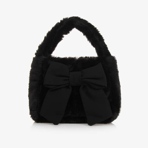 Patachou-Girls Black Faux Fur Handbag (20cm) | Childrensalon