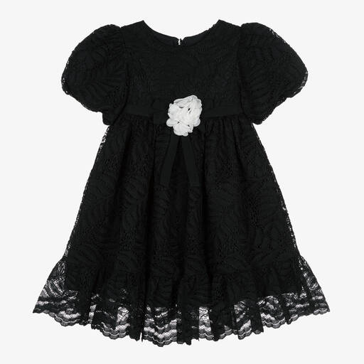 Patachou-Girls Black Floral Lace Dress | Childrensalon