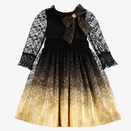 Patachou-Girls Black & Gold Lace Dress | Childrensalon