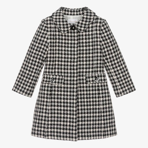 Patachou-Girls Black & Ivory Check Tweed Coat | Childrensalon