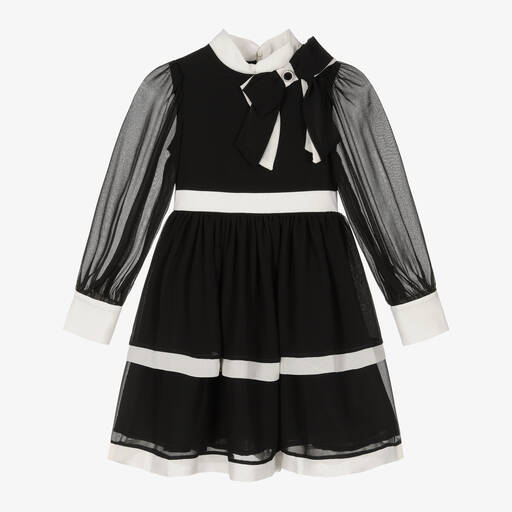 Patachou-Girls Black & Ivory Chiffon Dress | Childrensalon