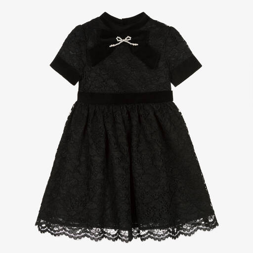 Patachou-Girls Black Lace & Velvet Dress | Childrensalon