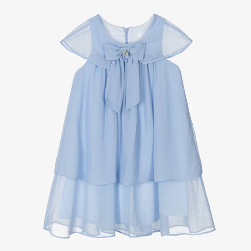 Patachou-Girls Blue Bow Chiffon Dress | Childrensalon