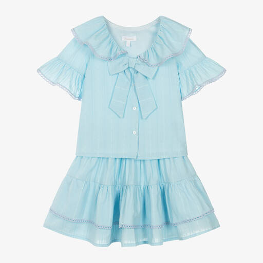 Patachou-Girls Blue Cotton Skirt Set | Childrensalon