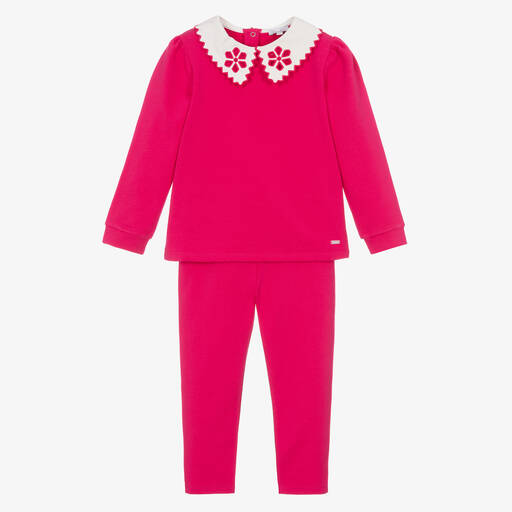 Patachou-Girls Fuchsia Pink Cotton Trouser Set | Childrensalon