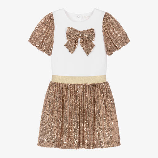 Patachou-Girls Gold Sequinned Tulle Skirt Set | Childrensalon
