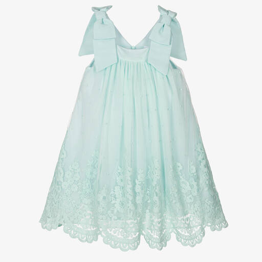 Patachou-Girls Green Embroidered Tulle Dress | Childrensalon