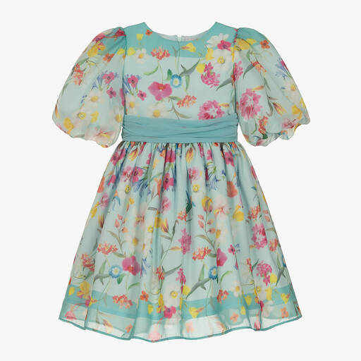 Patachou-Girls Green Floral Chiffon Dress | Childrensalon