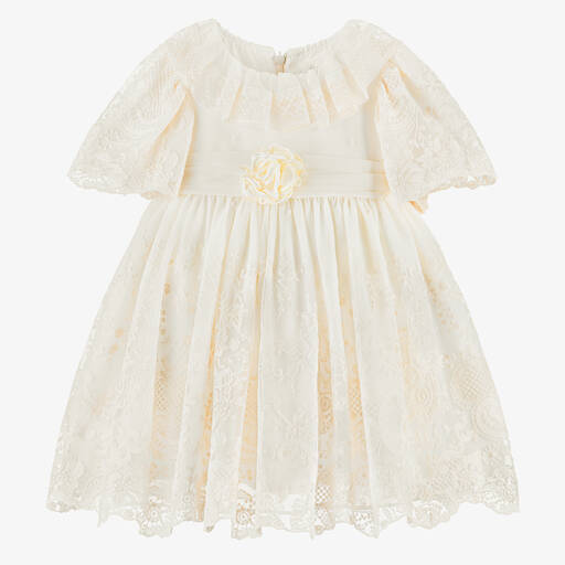 Patachou-Girls Ivory Embroidered Tulle Dress | Childrensalon