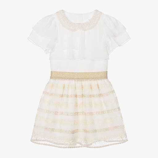 Patachou-Кремовая блузка и золотистая юбка для девочек | Childrensalon