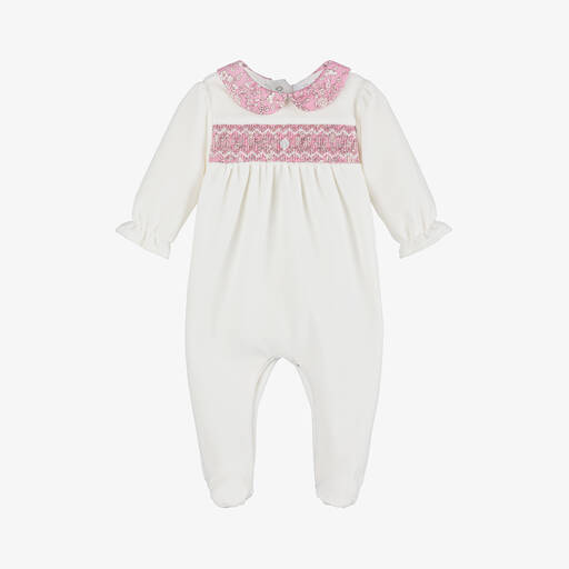 Patachou-Girls Ivory Liberty Print Velour Babygrow | Childrensalon