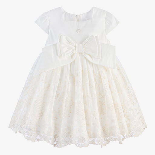 Patachou-Girls Ivory Satin & Lace Dress | Childrensalon
