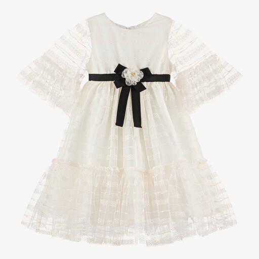 Patachou-Girls Ivory Tulle & Chiffon Dress | Childrensalon