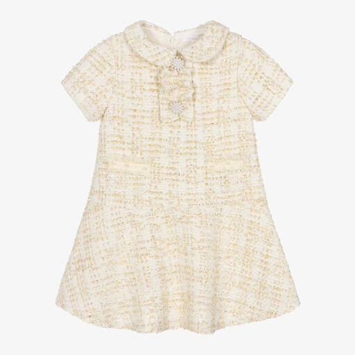 Patachou-Girls Ivory Tweed Dress | Childrensalon