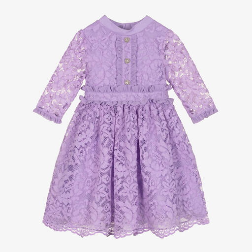 Patachou-Girls Lilac Purple Lace Dress | Childrensalon