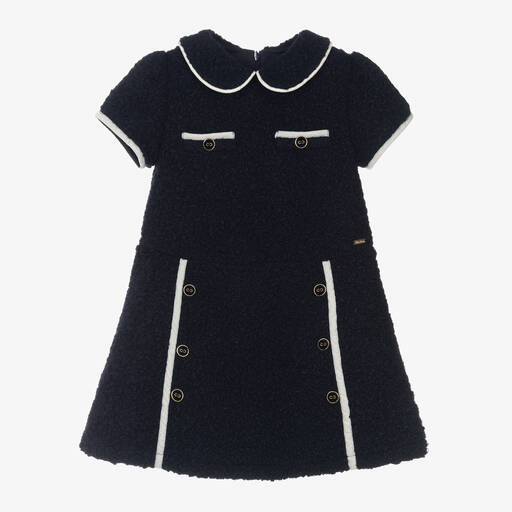 Patachou-Girls Navy Blue Bouclé Dress | Childrensalon