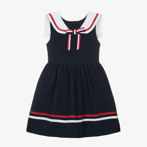 Patachou-Girls Navy Blue Cotton Sailor Dress | Childrensalon