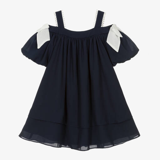 Patachou-Girls Navy Blue Crêpe Dress | Childrensalon