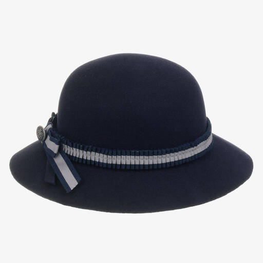 Patachou-Girls Navy Blue Felted Wool Boater Hat | Childrensalon