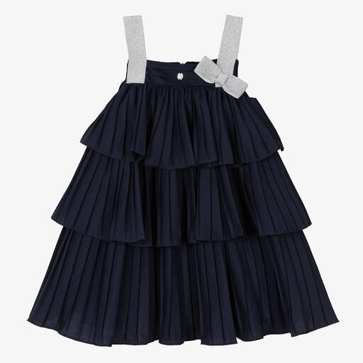 Patachou-Girls Navy Blue Pleated Dress | Childrensalon