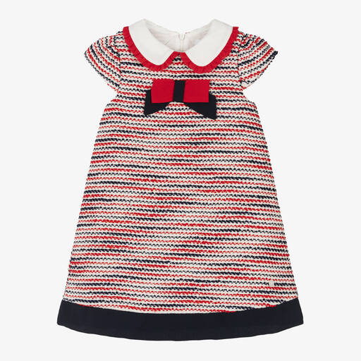 Patachou-Girls Navy Blue & Red Tweed Dress | Childrensalon