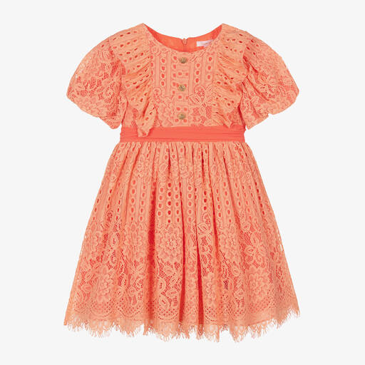 Patachou-Girls Orange Lace Dress | Childrensalon