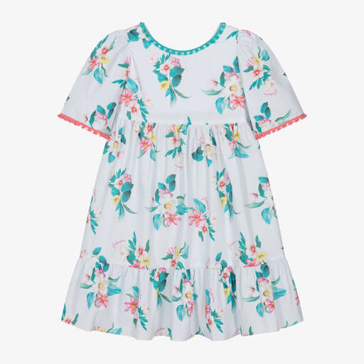 Patachou-Голубое хлопковое платье с цветами для девочек | Childrensalon