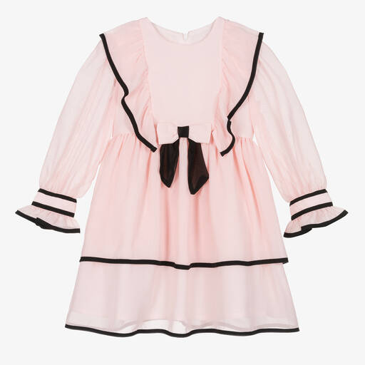 Patachou-Girls Pale Pink & Black Chiffon Dress | Childrensalon
